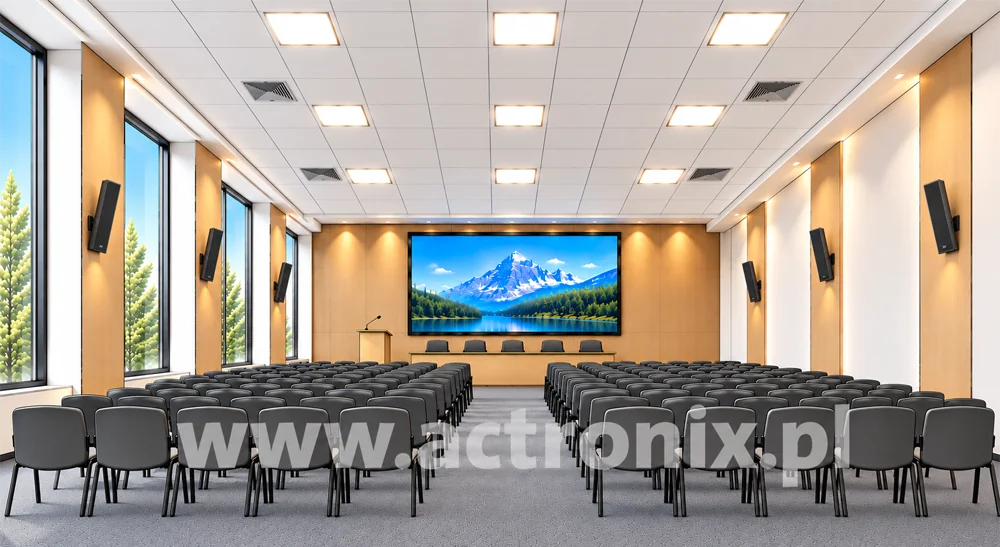 sala z nagłośnieniem konferencyjnym, naściennym