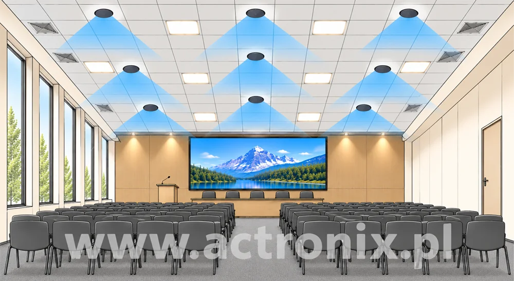 sala z nagłośnieniem konferencyjnym, sufitowym